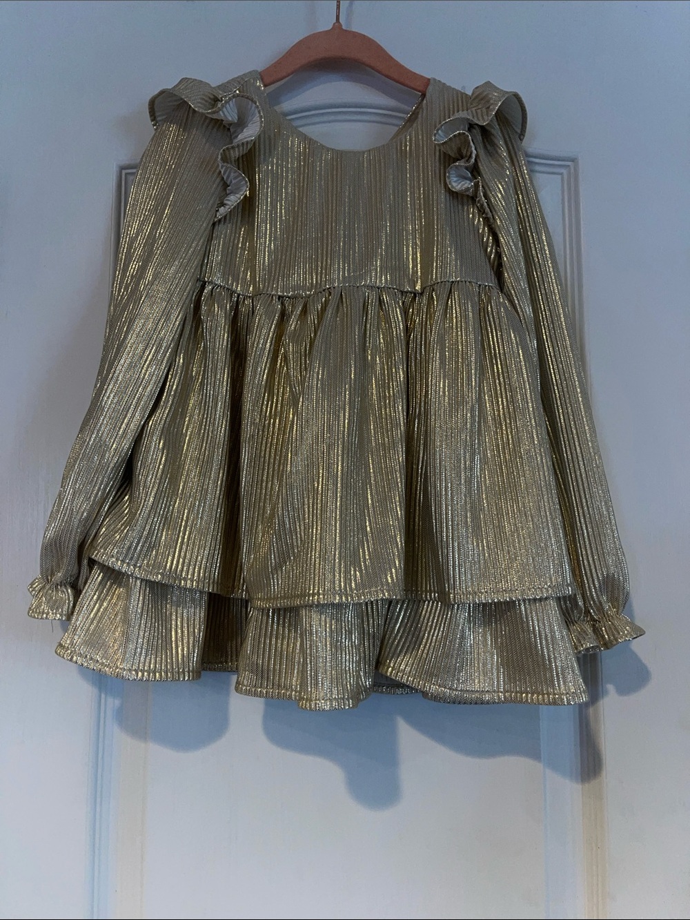 Tahari Girls Metallic Gold Ruffle Long Sleeve Party Top